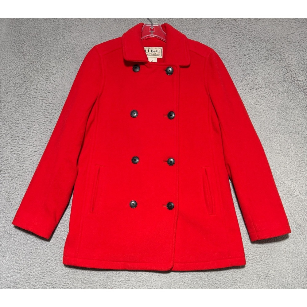 LL Bean Womens Winter Pea Coat Size Small Regular #295940 Red